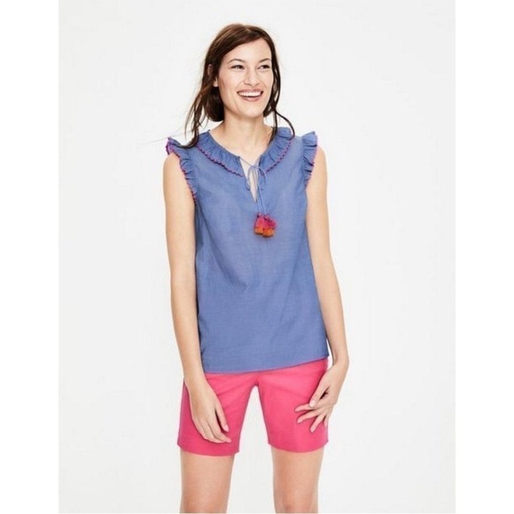 Boden Laurie Ruffle Tassel Sleeveless Top Light Chambray Sz 6 - Picture 1 of 6